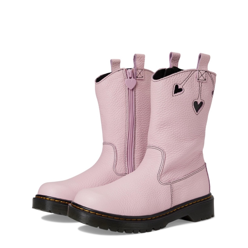 Kids Pink Heart Accent Mid-Calf Boots